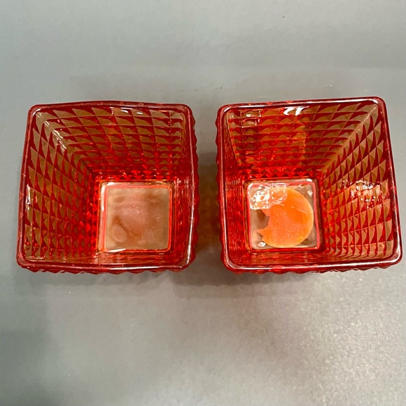 Orange Red  Glass Candle Holder Diamond Cut Iridescent - Picture 6 of 9